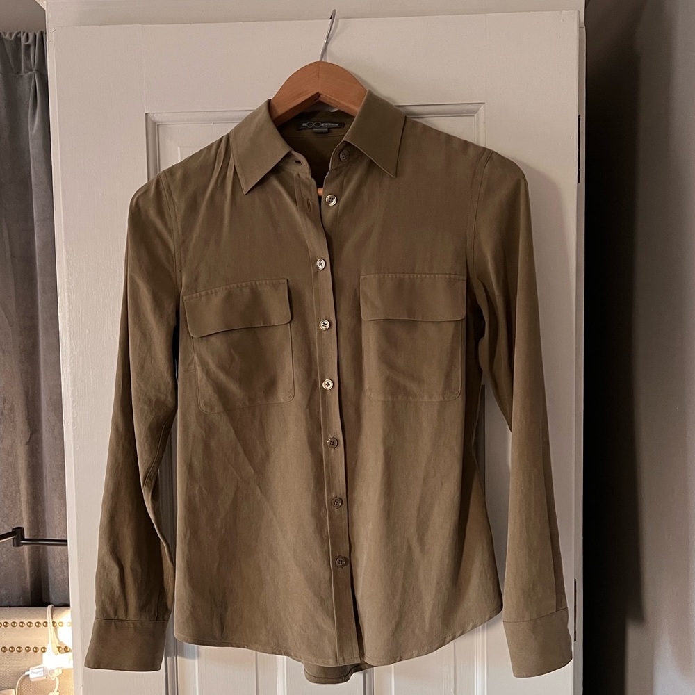 Olive Green Silk Button Up Shirt